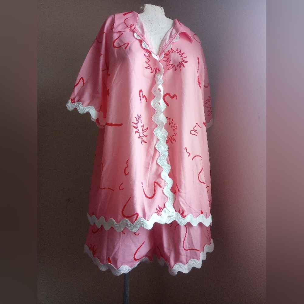 Playful Pink Pajama Set with Red Accents